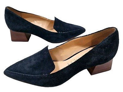 Pointed Loafer Blue Suede Heels